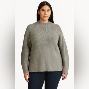 Lauren Ralph Lauren Wool Ribbed Mock Neck Sweater Gray